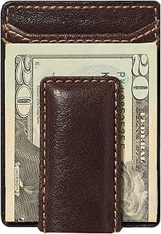 Corbin Slim Money Clip Wallet for Men, Strong Magnetic Clip with Exterior ID Window, Full Grain Cowhide Leather Front Pocket, Brown