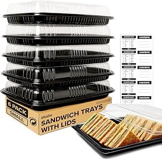 6 Pack Catering Trays with Lids – 13" Serving Tray with Lid, Heavy Duty Recyclable Plastic Party Platters for Catering, Buffet, Picnics & Events – Food Trays with Clear Lid (13.39 × 9.84 × 2.95 inch)