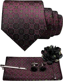 Mens Tie and Pocket Square,Lapel Pin,Cufflinks,Tie Clip Sets with Gift Box 5PCS
