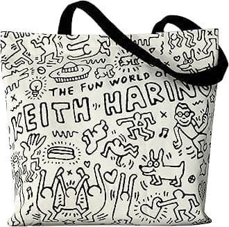 Cotton Canvas Reusable Grocery Bags Tote Bag with Inner Pocke, Black And White Pattern Printing for Shopping Gym And Travel