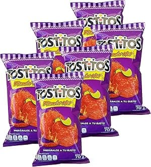 Tostitos Flaming Hot 6 Pack (70g/2.46 oz each bag) Original Sabritas Mexican Edition Version Tostilocos Chili Corn Tortilla Chips Snacks