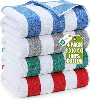 Utopia Towels 4 Pack Cabana Stripe Beach Towel, 30 by 60 Inches, Oversized 100% Ringspun Cotton Pool Towels, Highly Absorbent Bath Towels for Bathroom