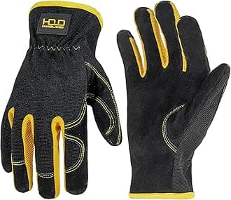 HANDLANDY Men Leather Gardening Gloves, Utility Work Gloves for Garden & Building Work, Dexterity & Breathable Construction Gloves (Black, S)