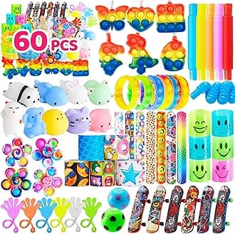 60 Pcs Party Favors for Kids, Fidget Toys Pack, Sensory Toy, Goodie Bags Fillers for Birthday Party, Prizes in Bulk for School, Pinata Stuffers, Classroom Prizes, Treasure Box Toys