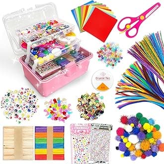 obqo 2500+ Pcs Art & Craft Box for Toddlers, Craft Supplies Included - Pipe Cleaners, Pom Poms, Eyes, Folding Storage Box - All in One for Kids, Pink