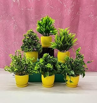 Dekorly 6 Packs Fake Plants Small, Mini Artificial Plants Indoor for Home Farmhouse Bathroom Shelf Décor (Height : 17Cm, Yellow) - Plastic