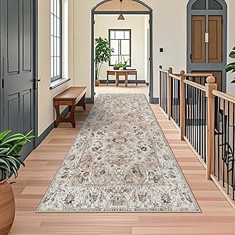 Washable Hallway Runner Rug 4x10: Non Slip Runner Rugs with Rubber Backing Soft Kitchen Rug Farmhouse Distressed Carpet Runner for Living Room Bedroom Bathroom (Beige, 4X10)
