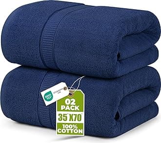 Utopia Towels - Luxurious Jumbo Bath Sheet (35 x 70 Inches, Navy Blue) - 600 GSM 100% Ring Spun Cotton Highly Absorbent Extra Large Bath Towel - Super Soft Hotel Quality Towel (2-Pack) (Navy, 2)