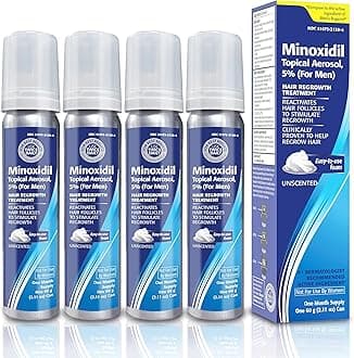 Minoxidil Topical Aerosol Foam, 5%, Hair Regrowth 4 Months Treatment for Men, 2.11 oz (4 Pack)