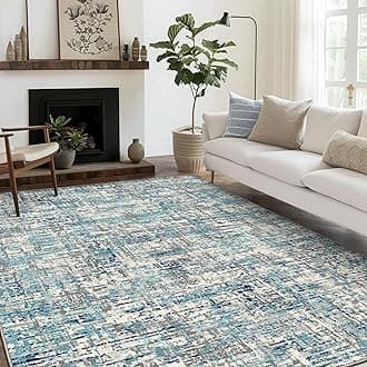 Area Rugs 8x10 for Living Room Bedroom, Modern Abstract Machine Washable Rug, Large Soft Low Pile Floor Carpet with Non Slip Backing for Dining Room, Mix Blue