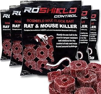 ROSHIELD 1.5kg Wax Block Bait for Rat & Mouse Killer Poison Control - Indoor, Outdoor All-Weather Rodent Bait Station Refill Packs (300g x 5 Packs)