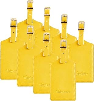 Travelambo 8 Pack Luggage Tags Faux Leather Suitcase Travel Bag Label with Protective Cover ID, Yellow, One Size, yellow