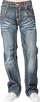 Men's Relaxed Bootcut & Relaxed Straight Leg Denim Distressed Jeans with Zipper Pocket