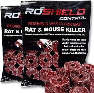 ROSHIELD- Rat/Mouse Poisoning,Poison Blocks 400g, Super Strength, Single-Feed Fast Acting Rat & Mouse Killer, Rat Poison Block Bait - Indoor,Outdoor For Rodent Bait Station Refill Packs