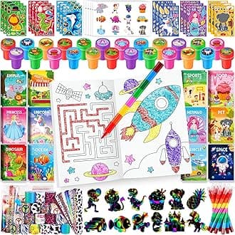 BenLouis 96Pcs Kids Party Favors Mini Coloring Books Crayon Slap Bracelets Stickers Set Bulk for Kids 4-8-12 Classroom Birthday Gifts Goodie Bags Pinata Stuffers School Rewards Crafts Supplies