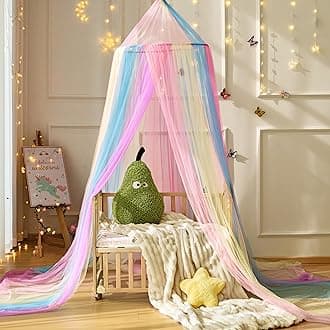 Rainbow Bed Canopy,X-Large Princess Rainbow Canopy Hanging Netting for Girls Bedroom Decor,Kids Fairy Dream Play Tent for Room,Reading Corner