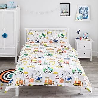 Construction Vehicles - Trucks, Diggers & Cranes - Kids Bedding Set - Double Duvet Cover and 2 Pillowcases