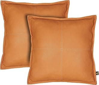 TOMJACK Lambskin Leather Pillow Cover - Decorative Sofa Cushion Case - Throw Covers for Living Room & Bedroom, 22" x 22" - Mustard Flavia Box Pack of 2