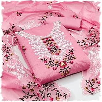 Pandadi Saree Women's Heavy Chanderi Embroidery Work Fancy Unstitched Salwar Suit Dress Material