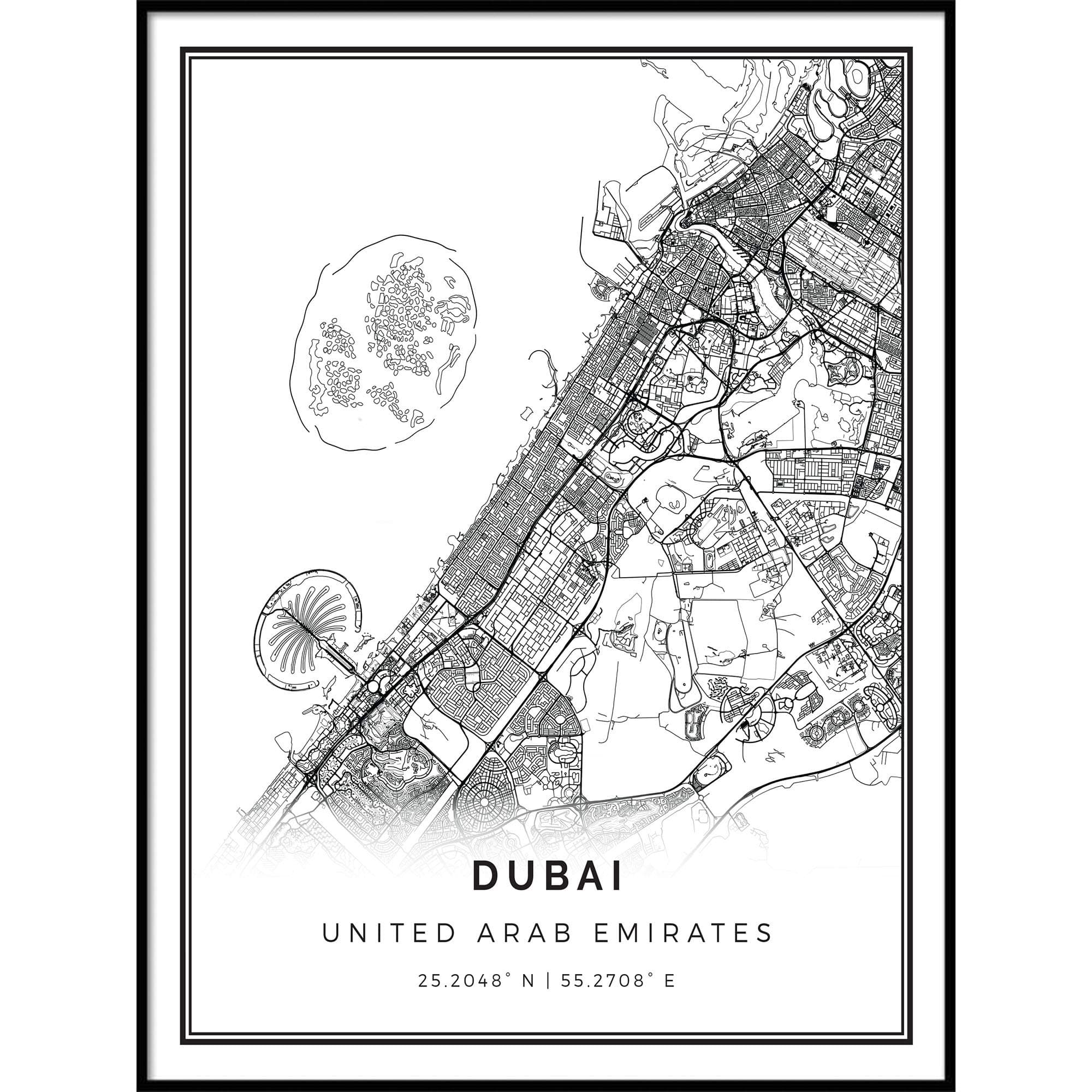SquareiousDubai map Poster Print | Modern Black and White Wall Art | Scandinavian Home Decor | United Arab Emirates City Prints Artwork | Fine Art Posters 16x20