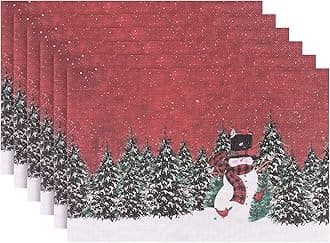 Aofmee Christmas Placemats Set of 6, Washable Christmas Place Mats for Party Kitchen Dining Decoration, Indoor/Outdoor Woven Vinyl Table Mats, Non-Slip Heat Resistant Holiday Placemats, Easy to Clean