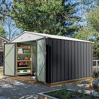 10 x 8 FT Outdoor Storage Shed, Metal Garden Sheds & Outdoor Storage Clearance, Large Tool Shed Outdoor with Single Lockable Door for Patio Lawn Backyard (Gray)