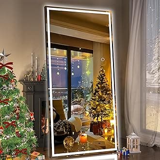 Hasipu Full Length Mirror with Lights, 79" x 36" LED Lighted Floor Standing Mirror, Full Body Dressing Hanging Mounted Mirrors, Dimmable, Tempered Glass, Safe to Use, Square Black
