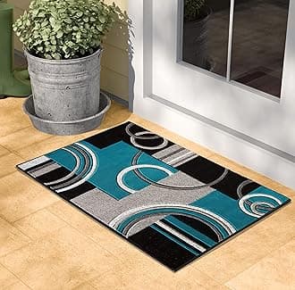 GLORY RUGS Area Rug 2x3 Door Mat Turquoise Geometric Soft Floor Carpet with Premium Fluffy Texture for Indoor Living Dining Room and Bedroom Area