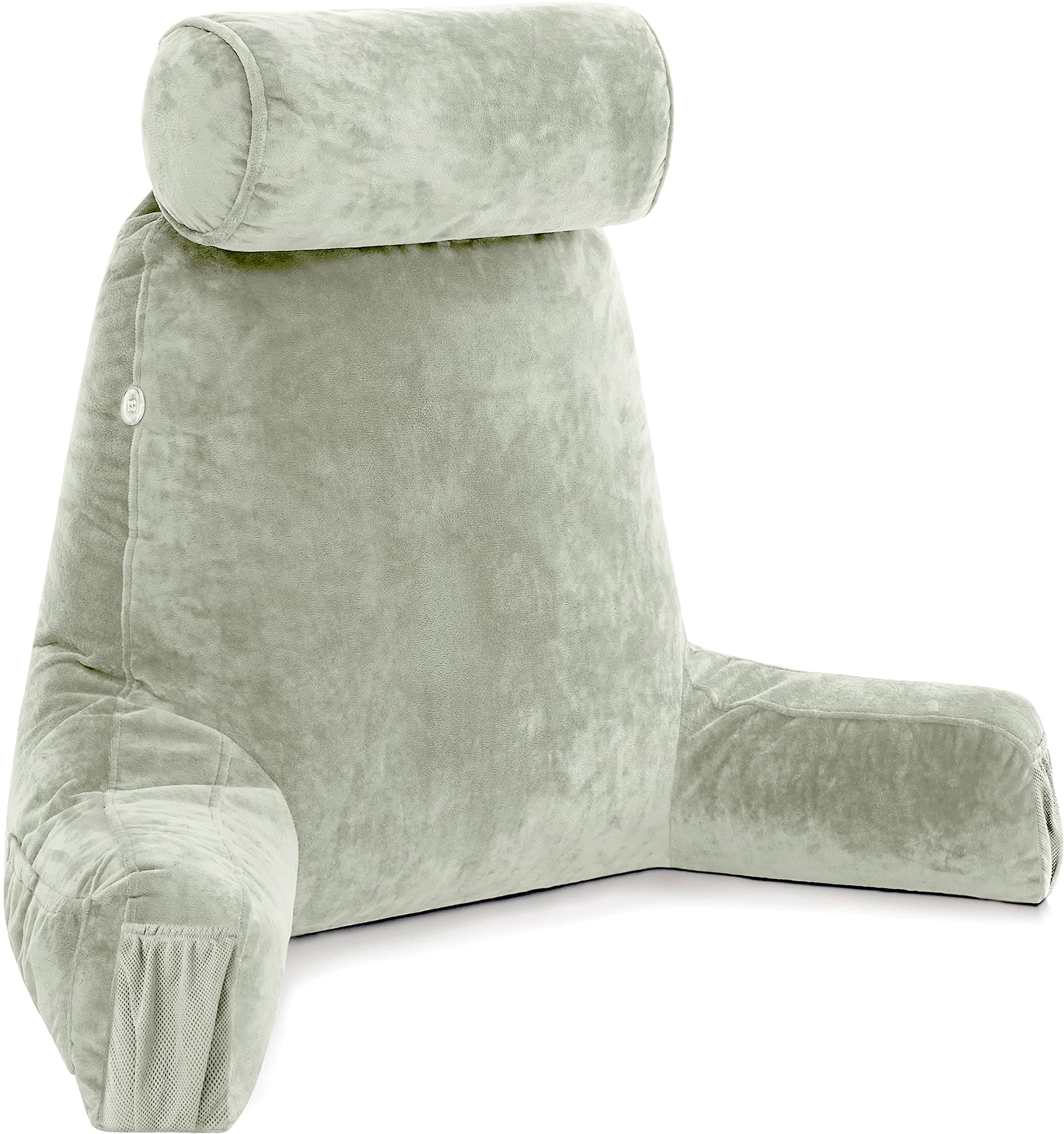 Husband Pillow Medium Reading Pillow with Arms - 23" Backrest for Sitting Up in Bed - Firm Support Bed Rest Pillow for Adults, Neck Roll, Removable Cover - TV, Reading, Lounging - Desert Sage