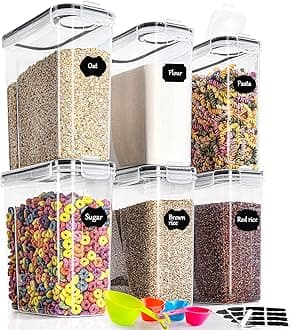 GoMaihe 4L Kitchen Storage Box Set of 6 Sealed Plastic Food Jars with Lid for Cereal, Pasta, Flour, Pet Food