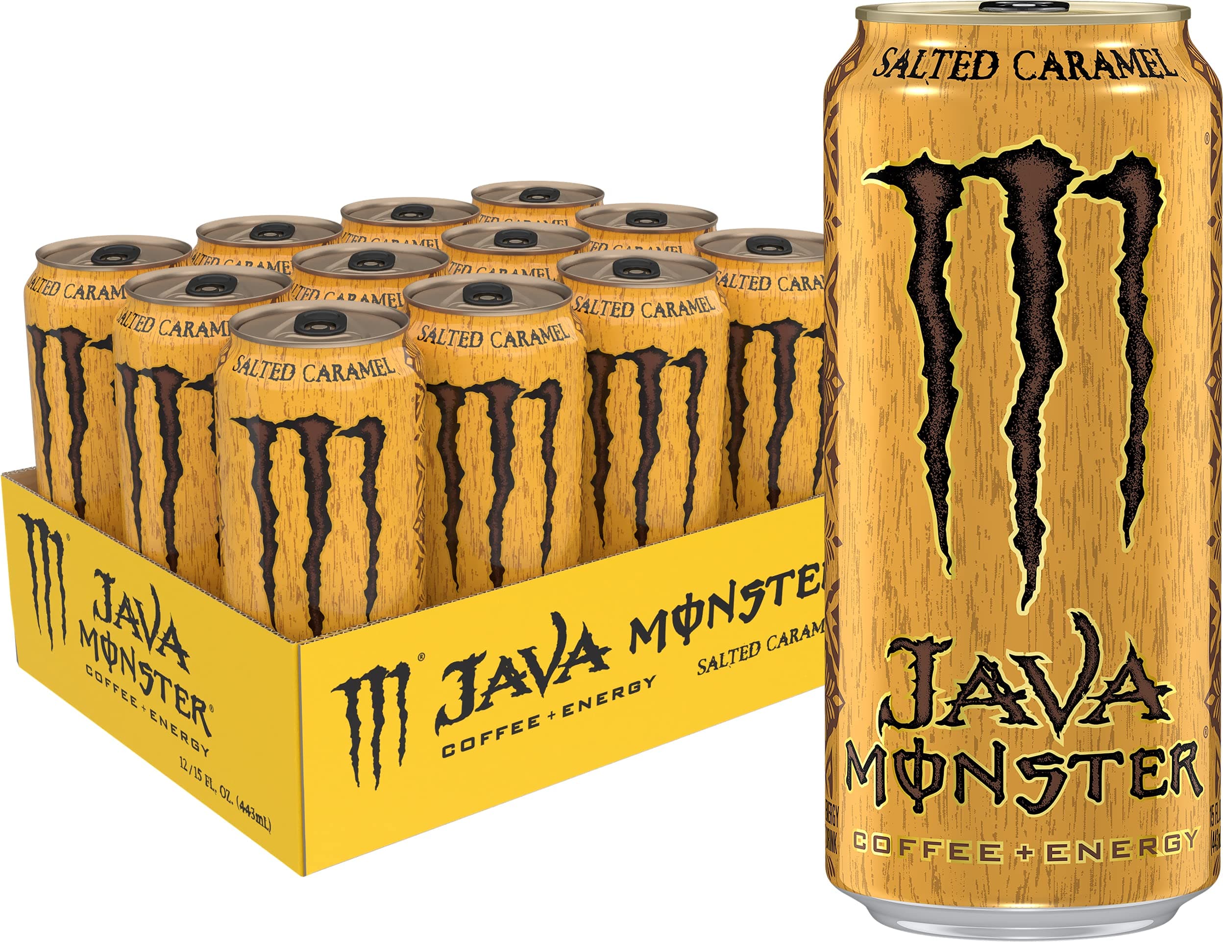 Energy Java Monster Salted Caramel, Coffee + Energy Drink, 15 Fl Oz | Pack of 12