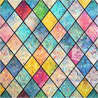Haton Stained Glass Window Film, Rainbow Window Privacy Film, Decorative Sun Blocking Glass Clings Stickers, Static Cling Colorful Lattice Coverings Decals for Home Door 23.6" x 157.4"