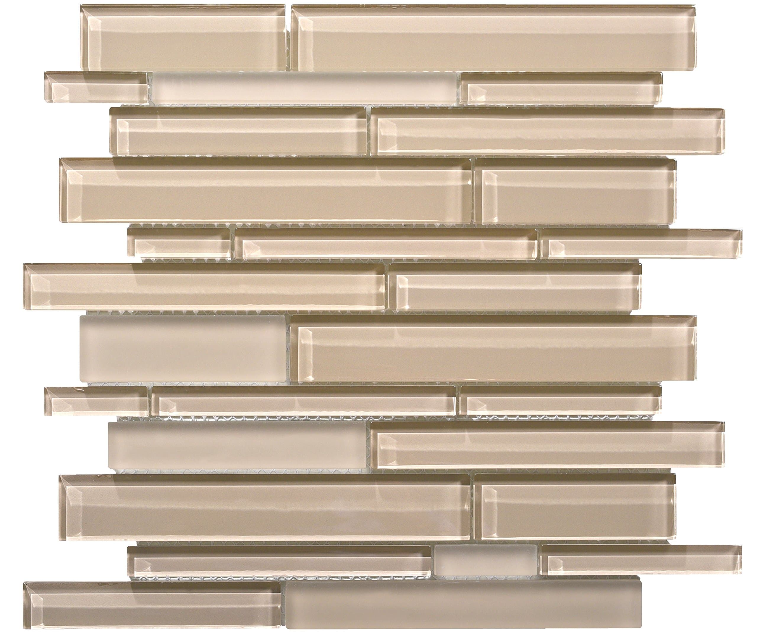 WS Tiles: Interlocking Random Beige Glass, Backsplash, Mesh-Mounted Mosaic Tile for Kitchen & Bathroom - 12 in x 12 in x 8mm Sheet
