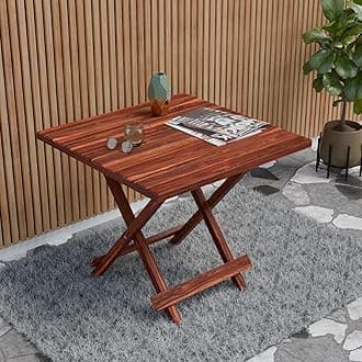 Solid Sheesham Wood Foldable Balcony Coffee Table | Space Saving Wooden Folding Table | Square Patio Table for Home,Outdoor,Office,Living & Drawing Room | Honey Finish
