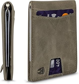 Bryker HydeRFID Blocking Slim Minimalist ID Inside Front Pocket Wallet, Money Clip, 9 Slots, Top Grain Leather, Slim Minimalist - Dark Gray, Small, Slim Wallet