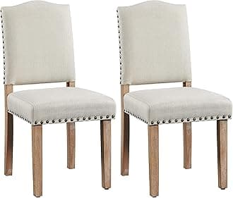 Yaheetech Dining Chairs Set of 2 Modern Kitchen Dining Room Chairs with Nailhead Trim and Upholstered Seat for Home, Kitchen, Beige