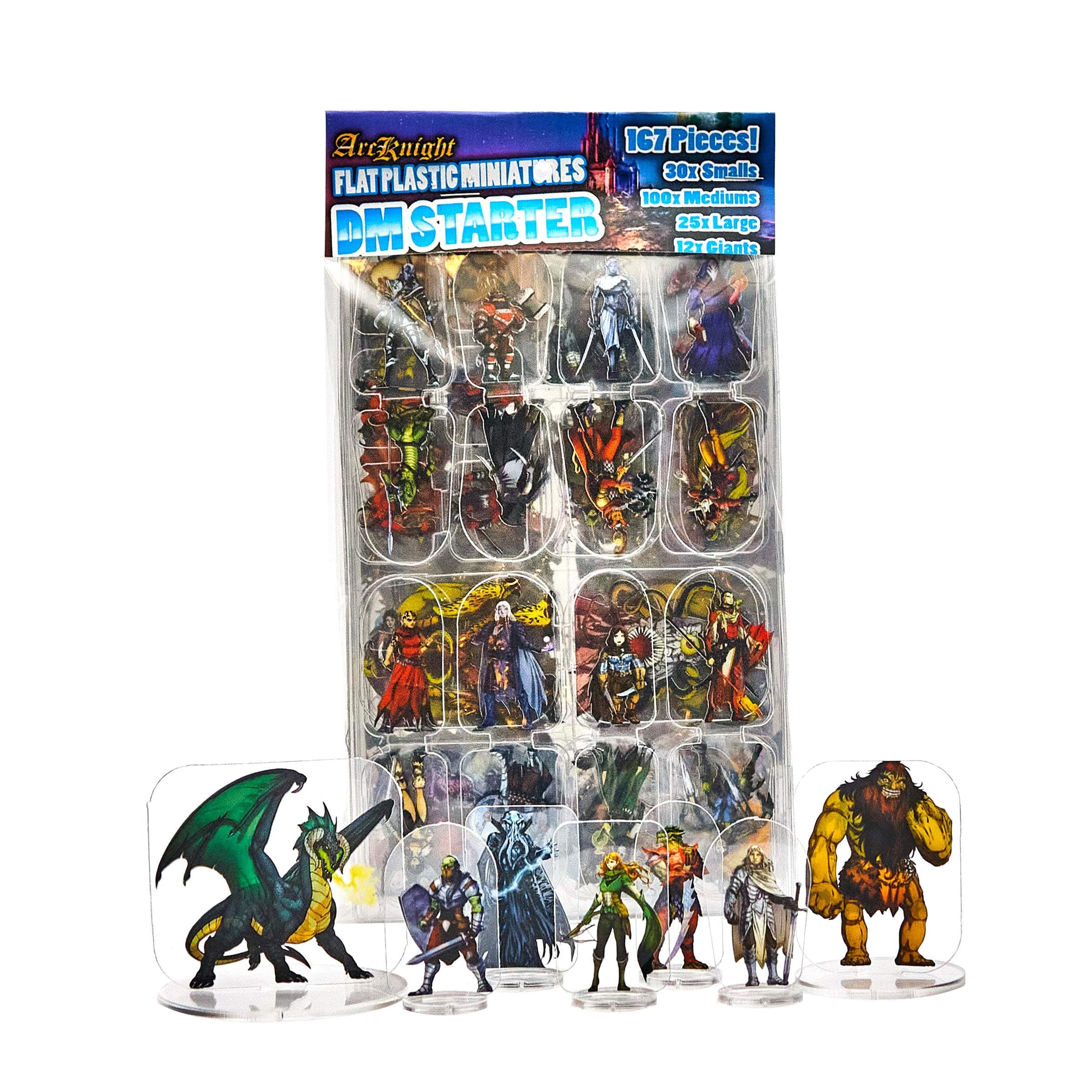 Flat Plastic Miniatures: DM Starter Set; 167 Unique Classic and Iconic Minis for DND 5e and Pathfinder; Affordable, Skinny Figurines for Dungeons and Dragons and Other Tabletop RPG Games