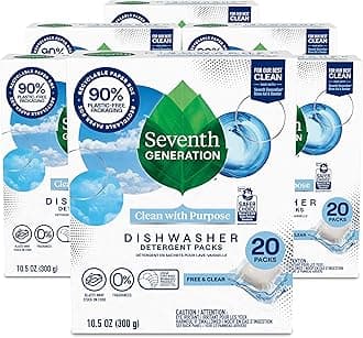 Dishwasher Detergent Packs Free & Clear Pack of 6 for sparkling dishes Dishwasher tabs, 20 count