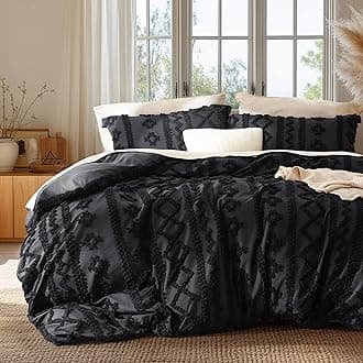 Bedsure Boho Duvet Cover King Size, Soft & Comfortable Elegant Design Boho Bedding for Decoration, Machine Washable Comforter Cover for All Seasons,Includes 1 Duvet Cover & 2 Pillow Shams,Black