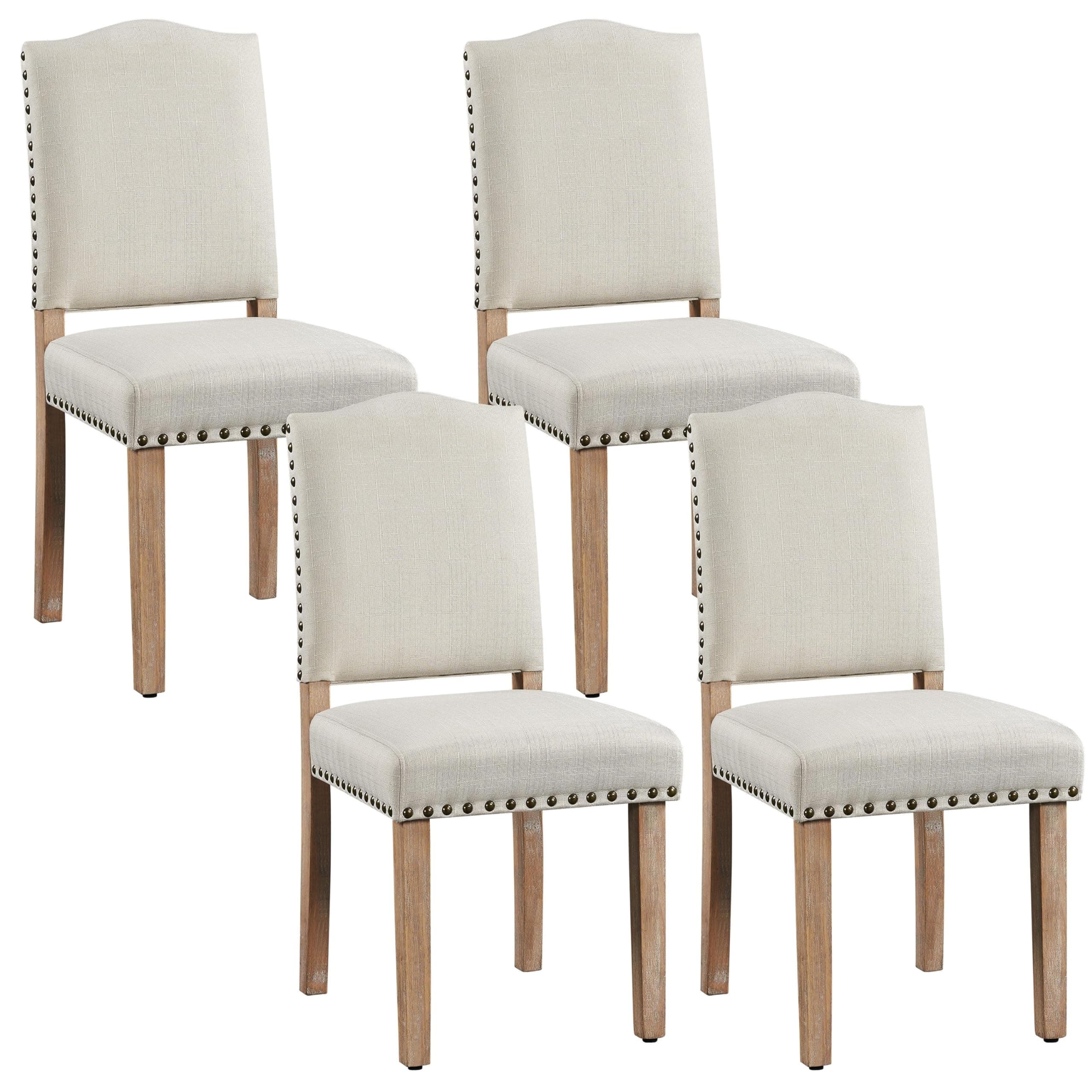 Yaheetech Dining Chairs Set of 4 Modern Kitchen Dining Room Chairs with Nailhead Trim and Upholstered Seat for Home, Kitchen, Beige