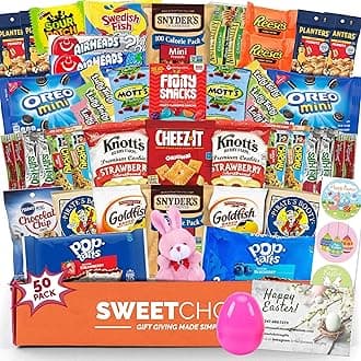 Easter Care Package (50ct) - Candy Snacks Treats Plush Bunny Cookies Gift Box Bundle Basket Fillers Stuffers Present Kids Adults Boys Girls College Student Child Grandchildren Toddlers