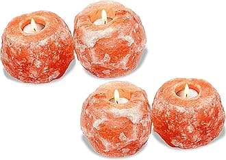 Pink Himalayan Salt Candle Holders - Pack of 4 Tealight Holders for Home Decor, Hand Crafted Salt Lamp Holders for Room Decoration