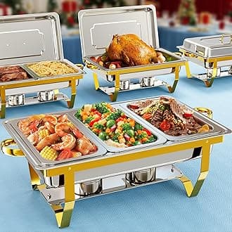 Chafing Dish Buffet Set 4 Pack, 9.5 QT Stainless Steel Chafing Dishes for Buffet Elegant Gold and Silver Colors Catering Chafer Warmer Set with Full,Half,1/3 Food Pan, For Parties Wedding