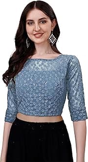 Pujia Mills Womens Readymade Fancy Sifli Work Half Sleeve Saree Blouse.