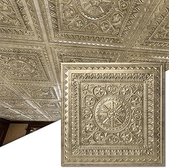 Art3d 12-Pack PVC Drop Ceiling Tiles (48 Sq.Ft), 24"x24" Decorative Panels for Home and Office, 2ft x 2ft, Gold