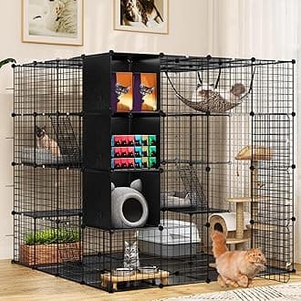 Large Cat Cage with Storage Cube DIY Indoor Catio Cats Enclosures Metal Cat Playpen with Large Hammock for 1-4 Kittens 4 Tiers Cat Kennel,Black