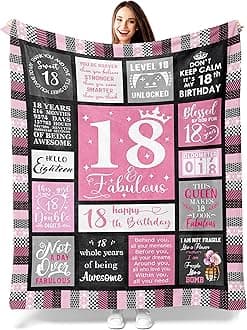 - 18th Birthday Gifts for Girls - Cozy Blanket 50"x60", for 18 Year Old Girl, Unique 18th Decoration Ideas, Best Present for Her, Happy 18th Birthday Celebration