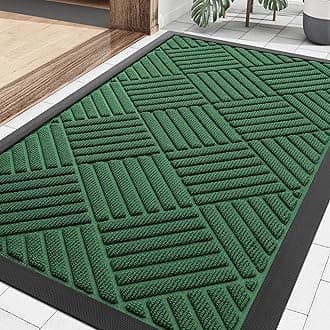 Smiry Front Door Mat Outside Entrance, Heavy Duty Outdoor Indoor Natural Rubber Doormat, Non Slip, Trap Dirt and Moisture, Easy Clean, Low Profile Patio Porch Entryway Mat, 29.5x17, Green