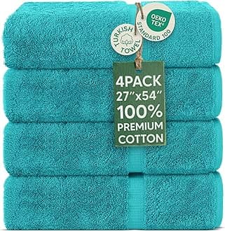 Chakir Turkish Linens | Hotel & Spa Quality 100% Cotton Premium Turkish Towels | Soft & Absorbent (4-Piece Bath Towels, Aqua)