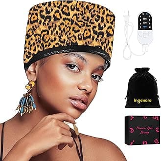 ingeware Heat Cap for Deep Conditioning, Thermal Cap for Hair Steamer Cap for Natural Hair Portable Electric Heat Hair Spa Cap for Home Use Pattern (Leopard Print 2)
